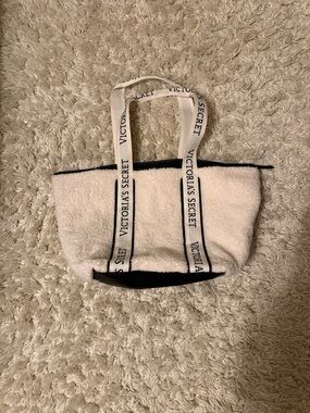 Victoria's Secret Cream Sherpa Tote with Black Trim and Logo Straps